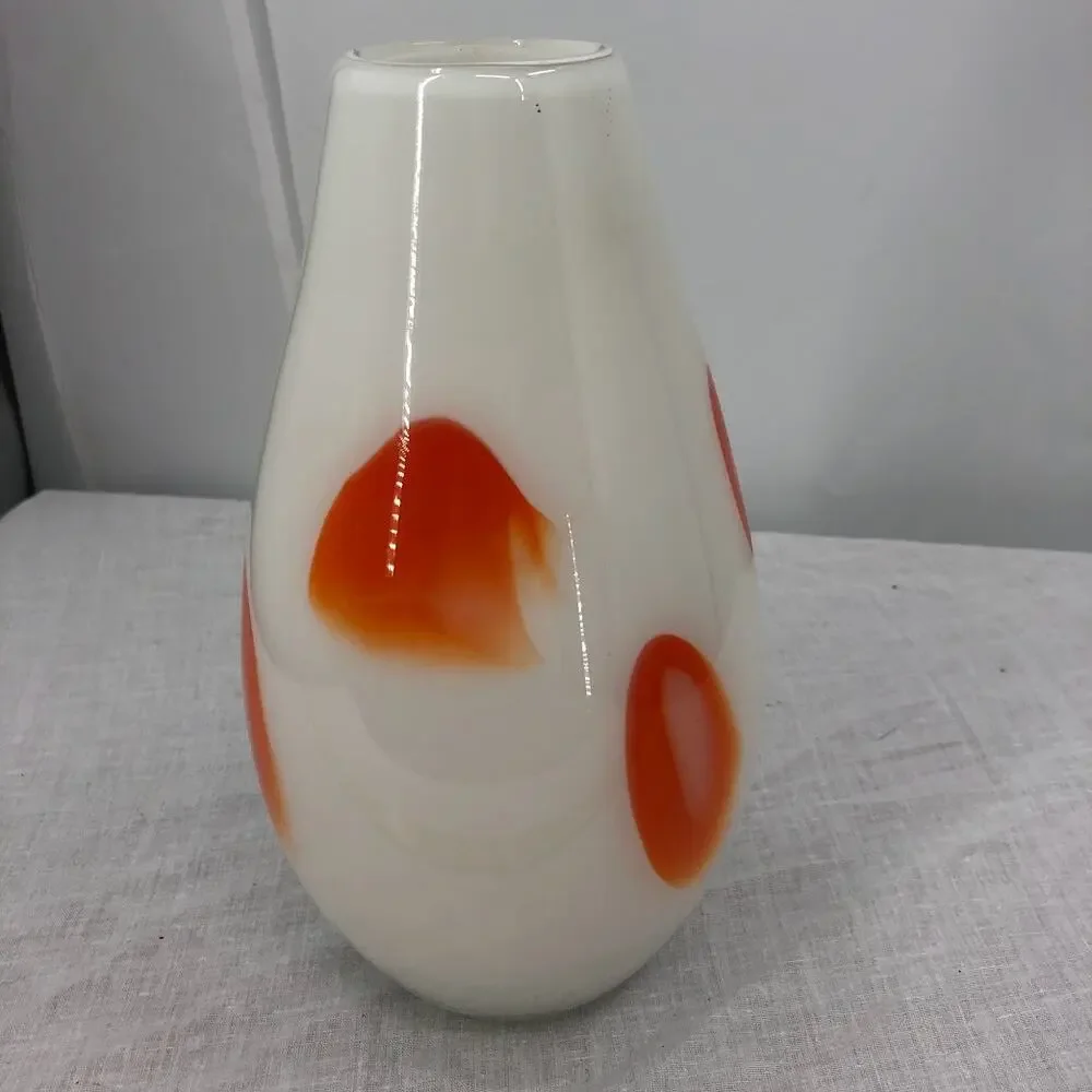 Murano Glass Vase Handblown orange patches white table bulb MCM design 9